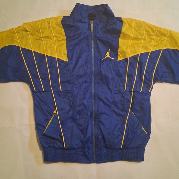 Jordan Boys Small Retro Full Zip Windbreaker Jacket Blue Yellow 23 - Picture 3 of 12